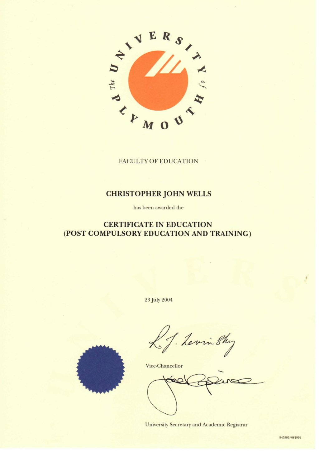 My 'Cert.Ed.' certificate